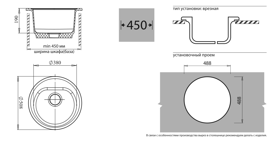 GF-R-510 Мойка (в базу 450мм) мрамор RONDO D=510мм купить по цене от  в Петербурге и Москве
