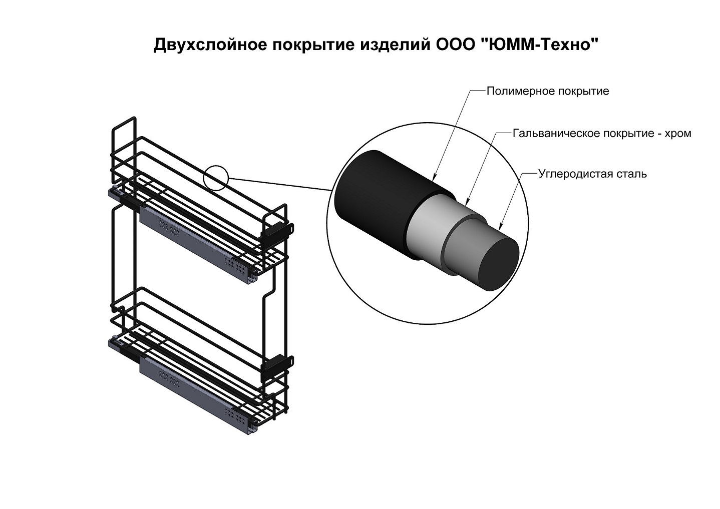 картинка Бутылочница 2-х уровн. ЮММ SOFT М в базу 150мм (левое крепл.), с рег.фас., с дов. (цвет чёрный) от магазина DFCH 