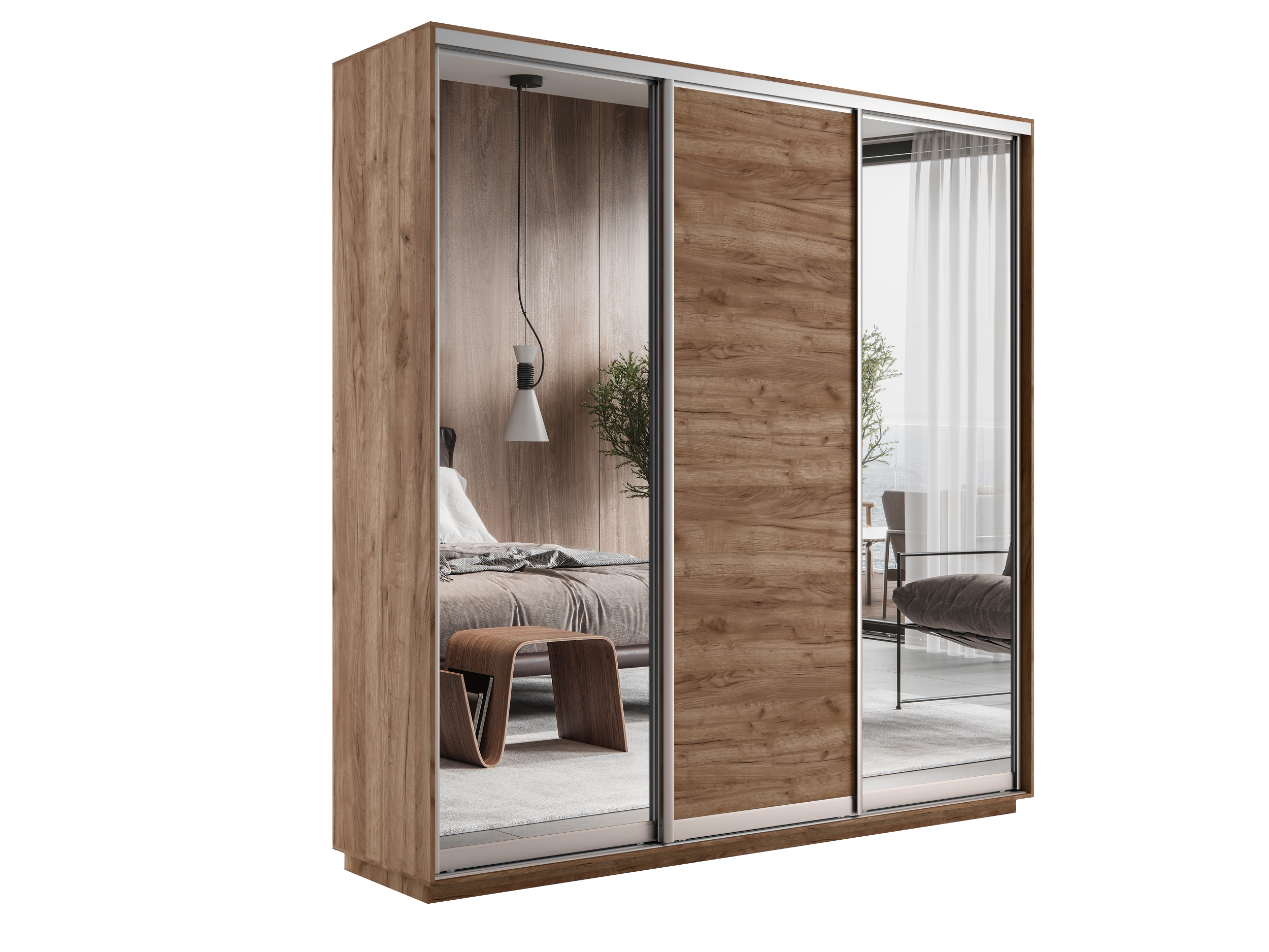 картинка Экспресс Медиум (2 зеркало) трио Крафт Табачный 2400 x 2400 x 600 от магазина DFCH 