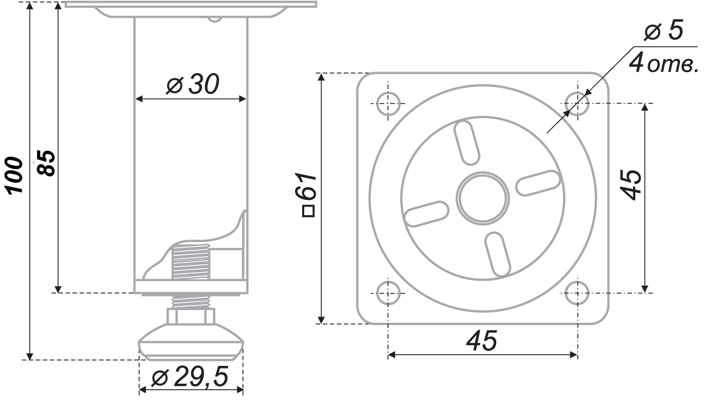 картинка Мебельная опора N304CP.2 от магазина DFCH 