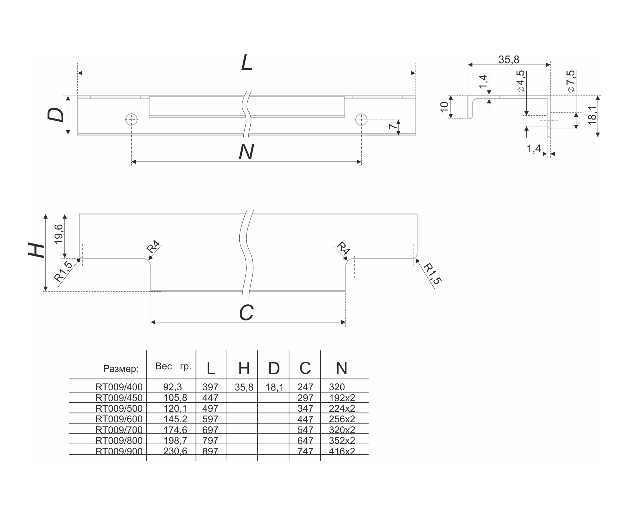 картинка Мебельная ручка RAY RT009SC.1/000/700/* от магазина DFCH 