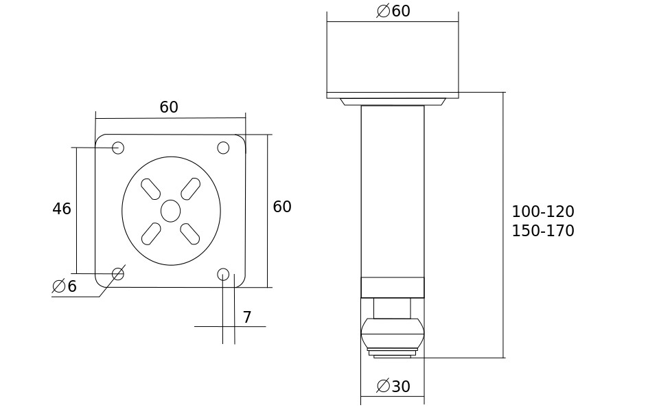 картинка Ножка цокольная металлическая  d 30 150-170мм мат никель от магазина DFCH 